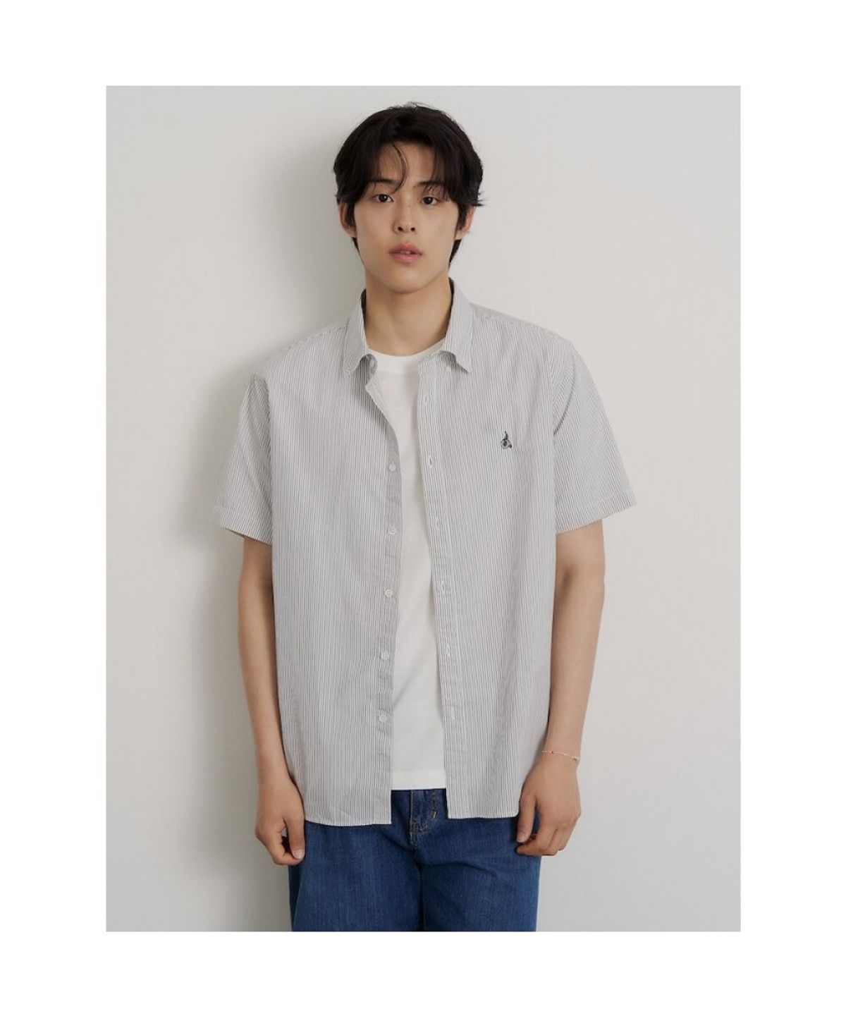 빈폴 멘(BEANPOLE MEN) 시어서커 스트라이프 반소매 셔츠  애쉬
