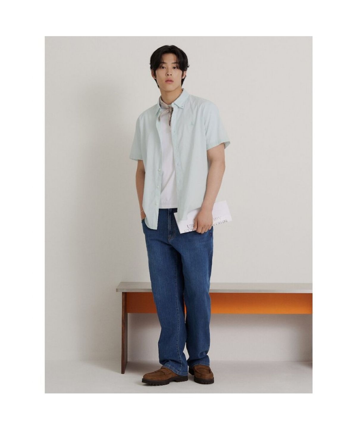 빈폴 멘(BEANPOLE MEN) 시어서커 솔리드 반소매 셔츠  라이트 그린