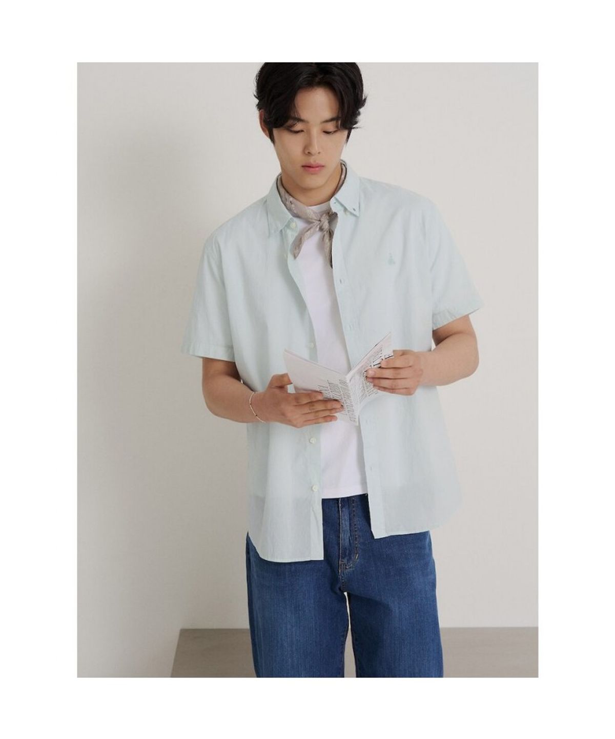 빈폴 멘(BEANPOLE MEN) 시어서커 솔리드 반소매 셔츠  라이트 그린