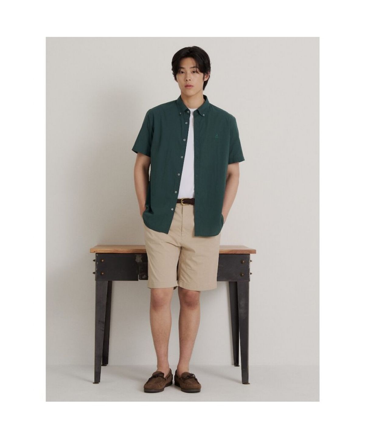 빈폴 멘(BEANPOLE MEN) 시어서커 솔리드 반소매 셔츠  그린