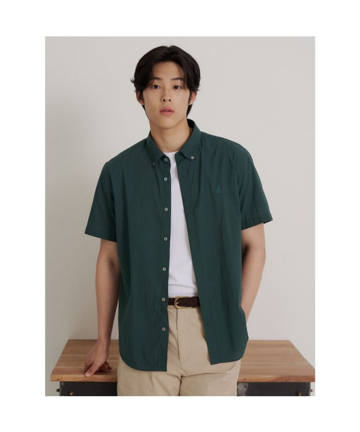 빈폴 멘(BEANPOLE MEN) 시어서커 솔리드 반소매 셔츠  그린