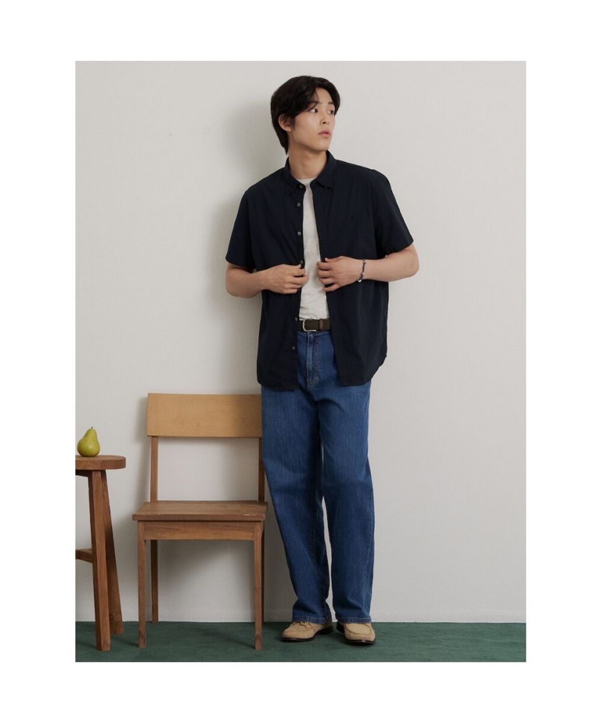 빈폴 멘(BEANPOLE MEN) 시어서커 솔리드 반소매 셔츠  네이비
