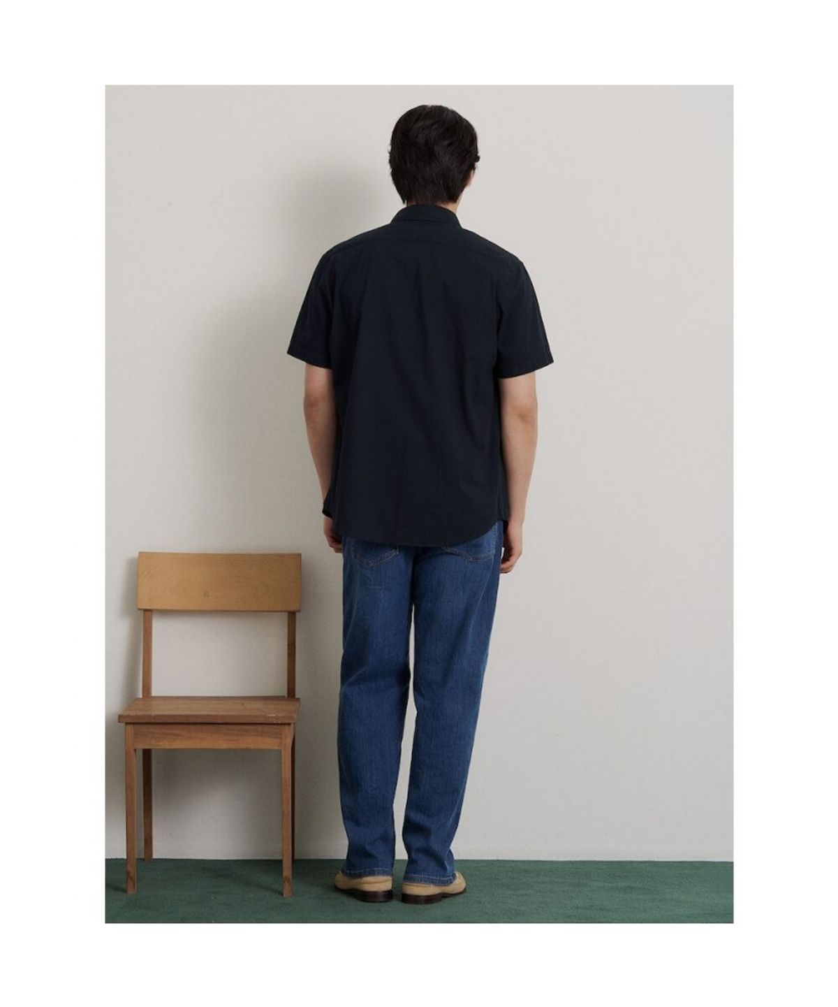 빈폴 멘(BEANPOLE MEN) 시어서커 솔리드 반소매 셔츠  네이비