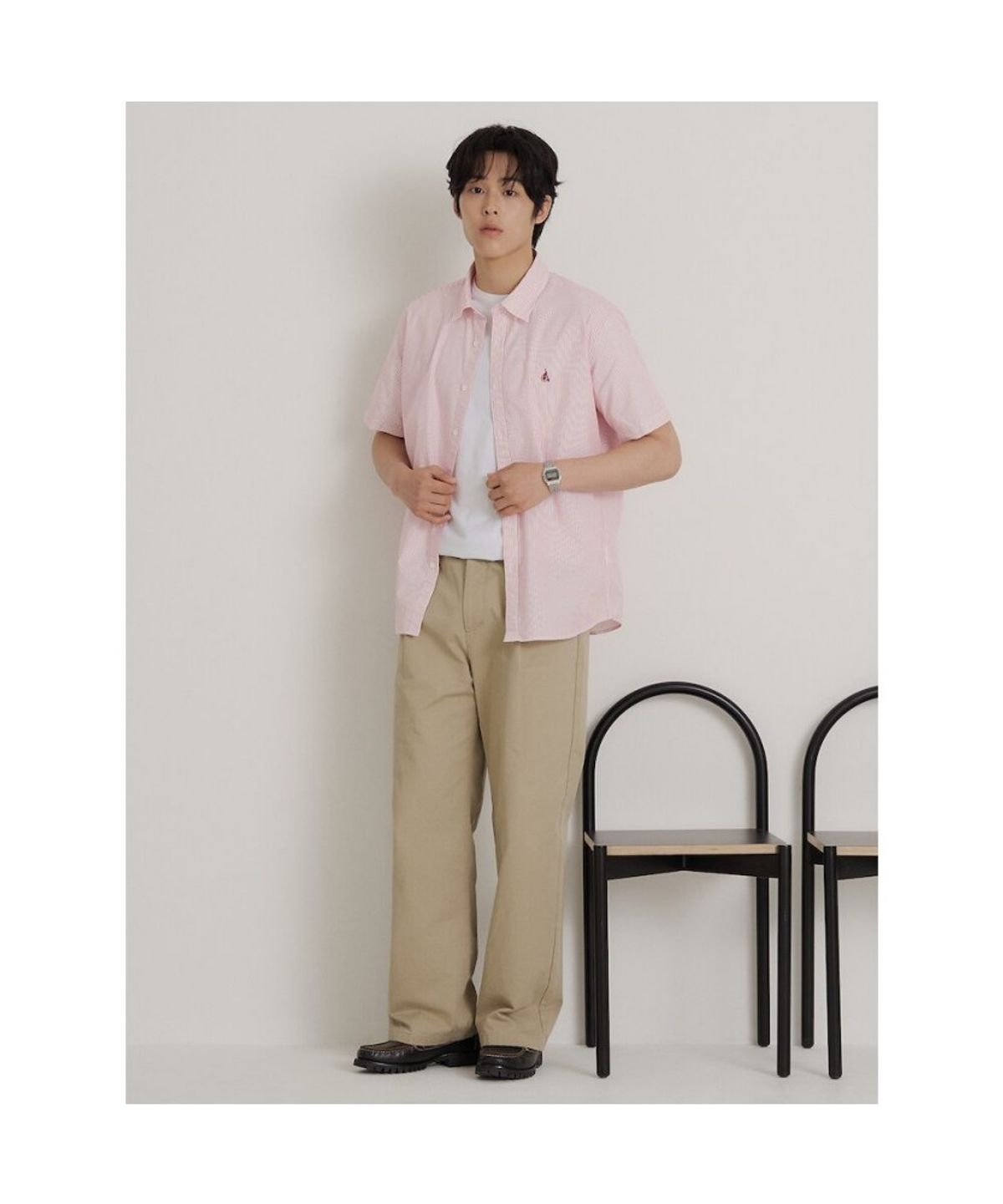 빈폴 멘(BEANPOLE MEN) 시어서커 스트라이프 반소매 셔츠  레드