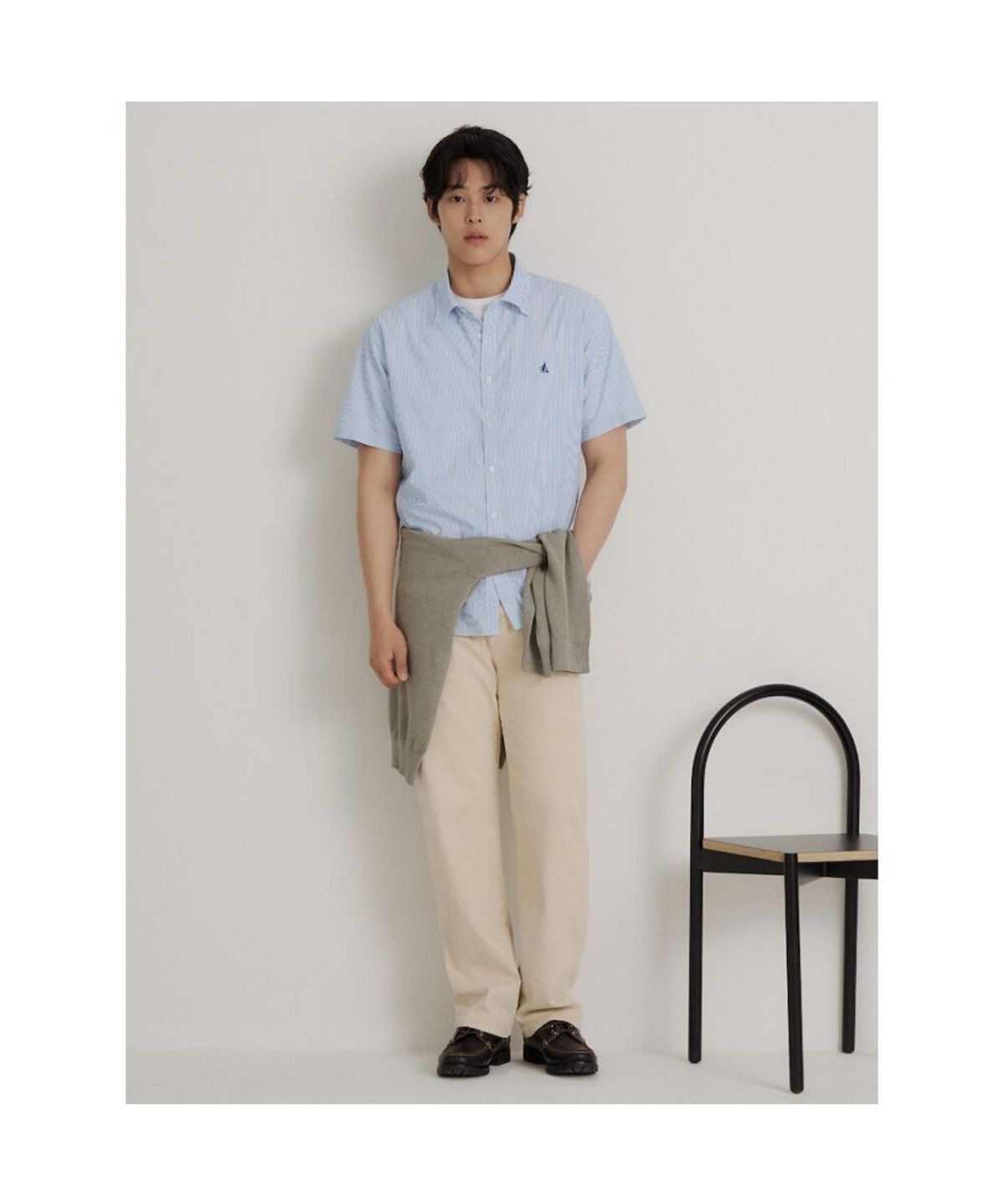 빈폴 멘(BEANPOLE MEN) 시어서커 스트라이프 반소매 셔츠  블루