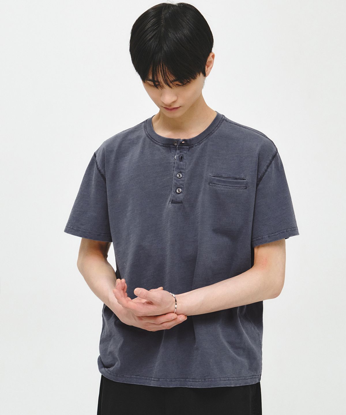 인템포무드(INTEMPOMOOD) 페이드 워시드 헨리넥티 : 3컬러
