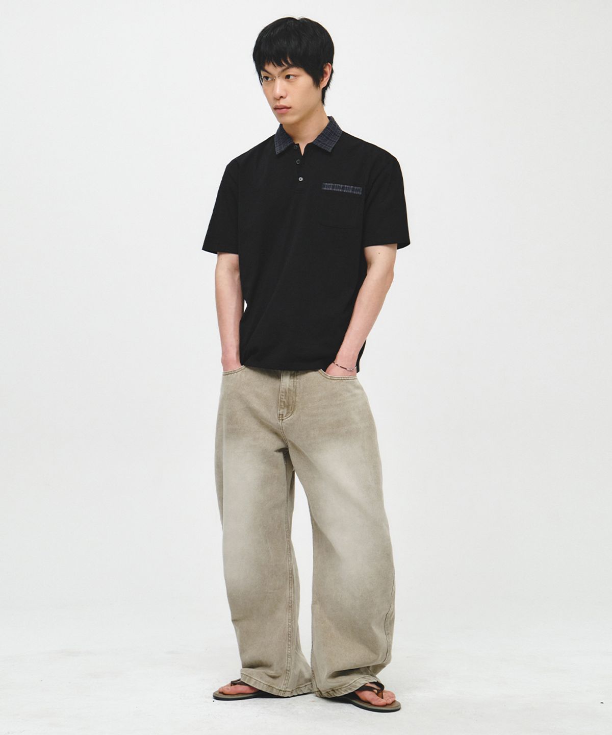 인템포무드(INTEMPOMOOD) 노블 체크 칼라 티셔츠 : 2컬러