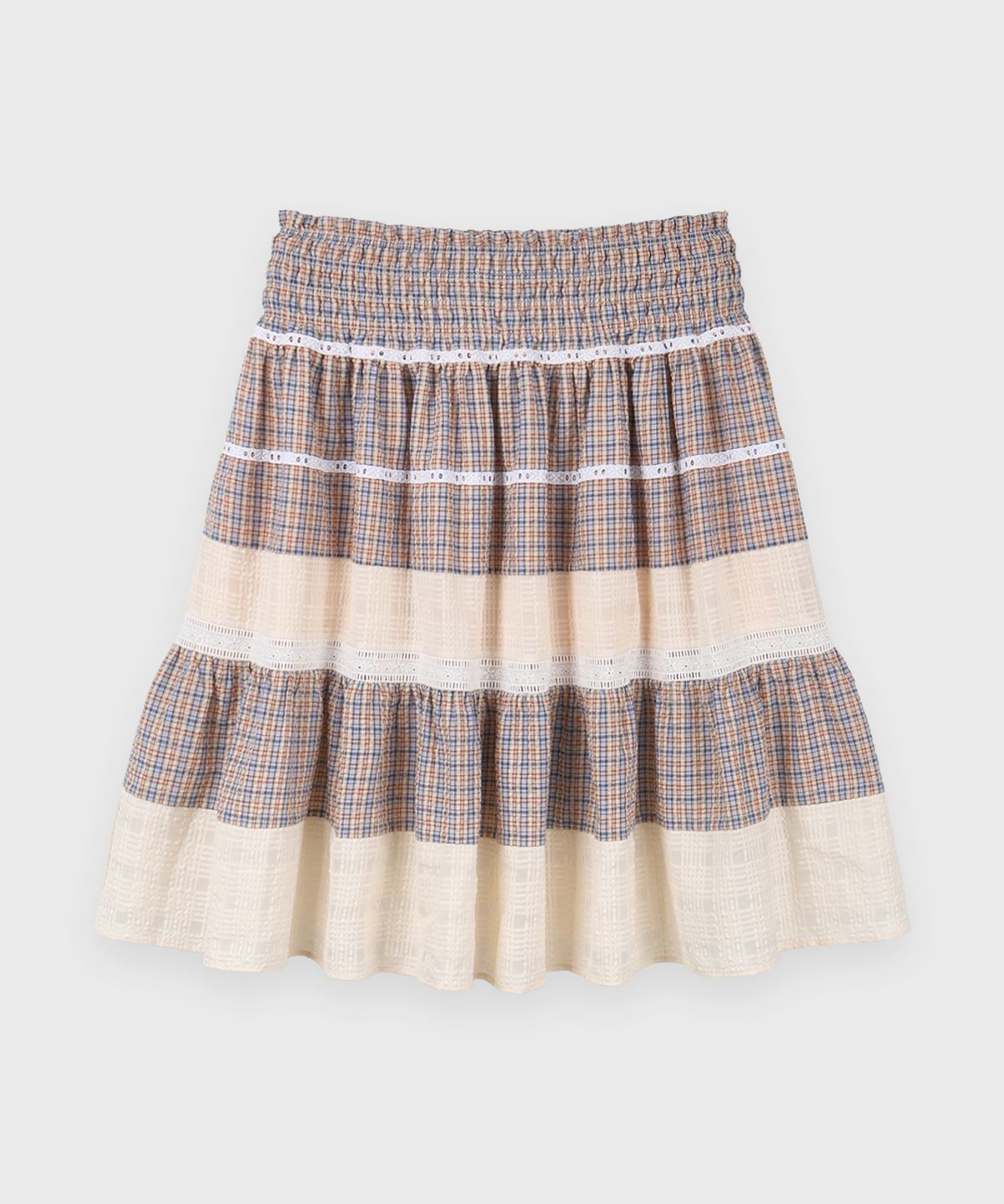 시눈(SINOON) Smocking Color Block Flare Skirt (Beige)