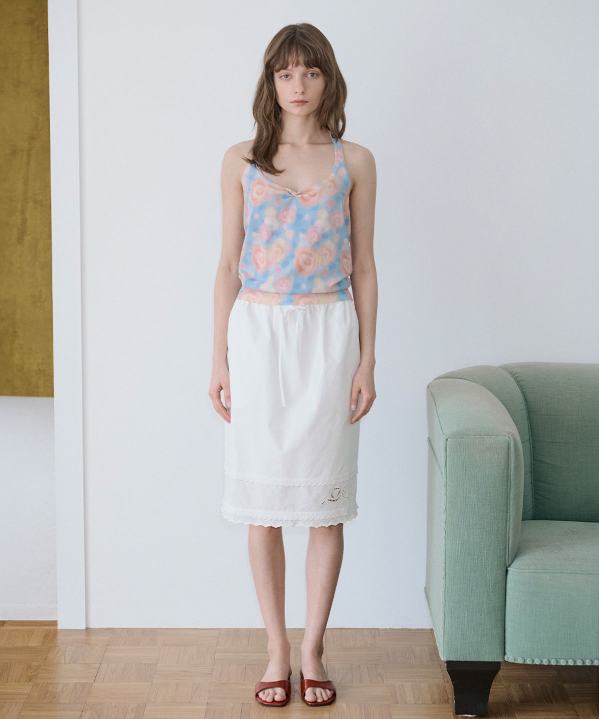 시눈(SINOON) Eyelet Punching Midi Skirt (White)