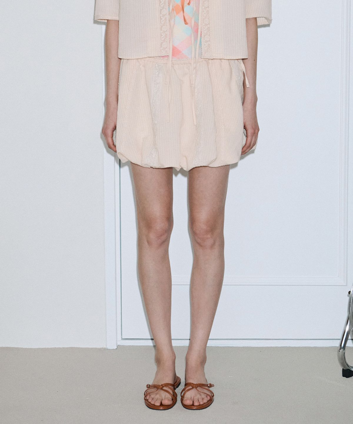 시눈(SINOON) Lace Balloon Mini Skirt (Apricot)