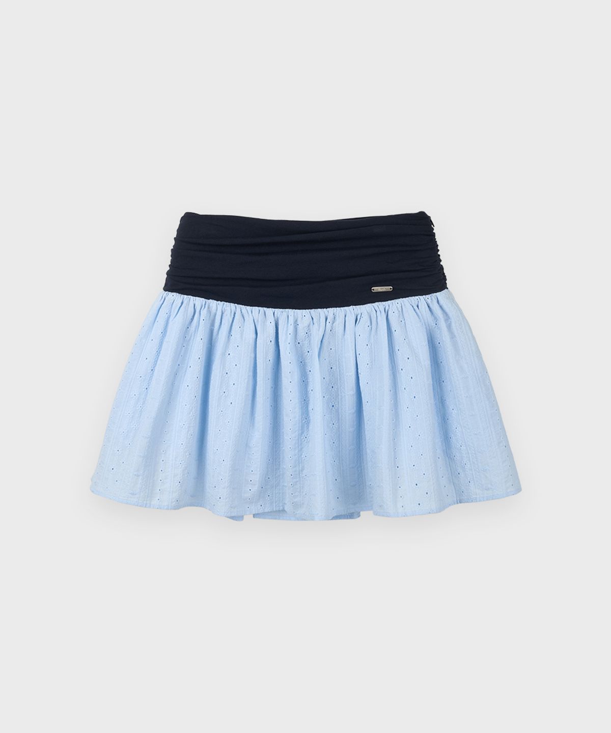 시눈(SINOON) Eyelet Mix Flare Skirt (Blue)