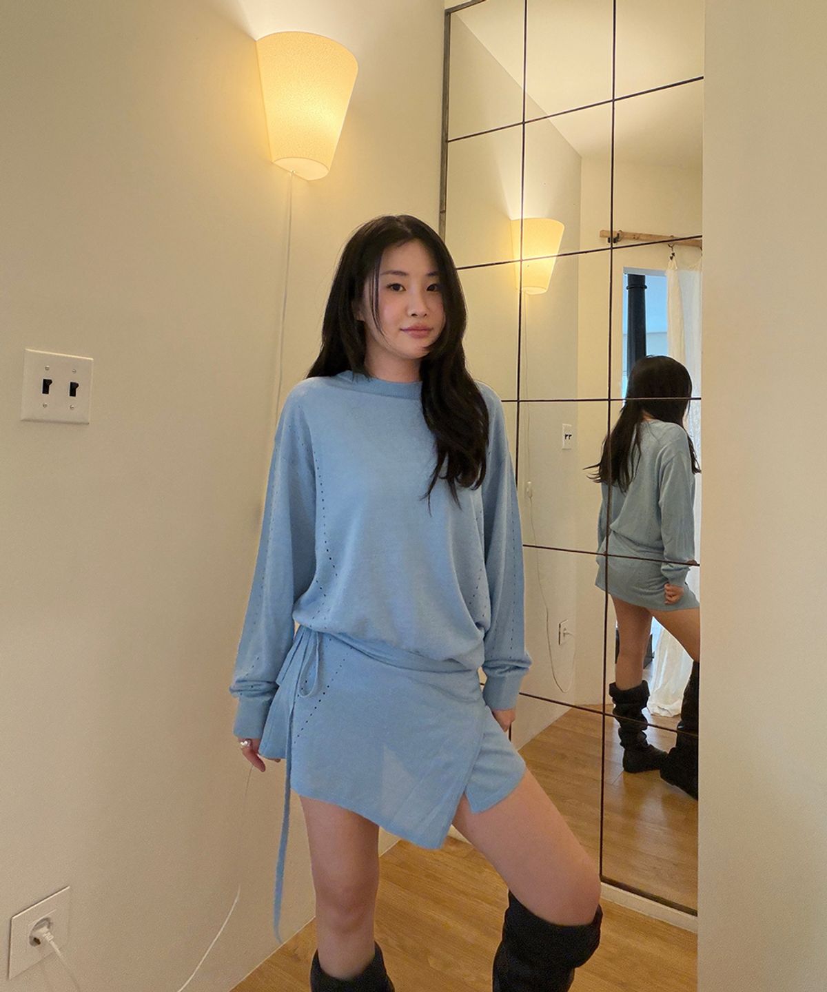 시눈(SINOON) Sheer Layered Skirt (Soft Blue)