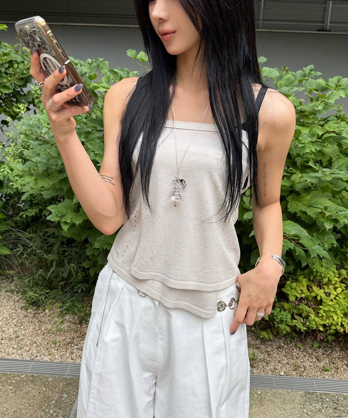 시눈(SINOON) Sheer Layered Skirt (Light Grey)