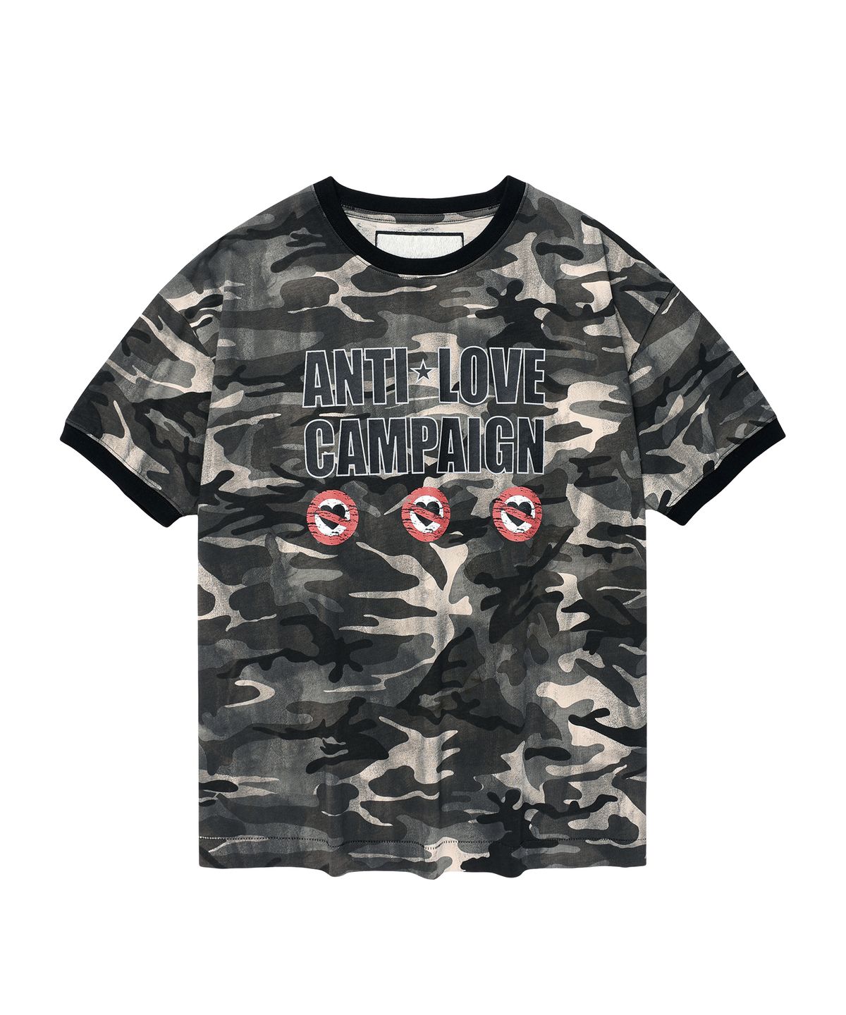 더바이닐하우스(THEVINYLHOUSE) ANTI LOVE CAMO RINGER TEE BLACK