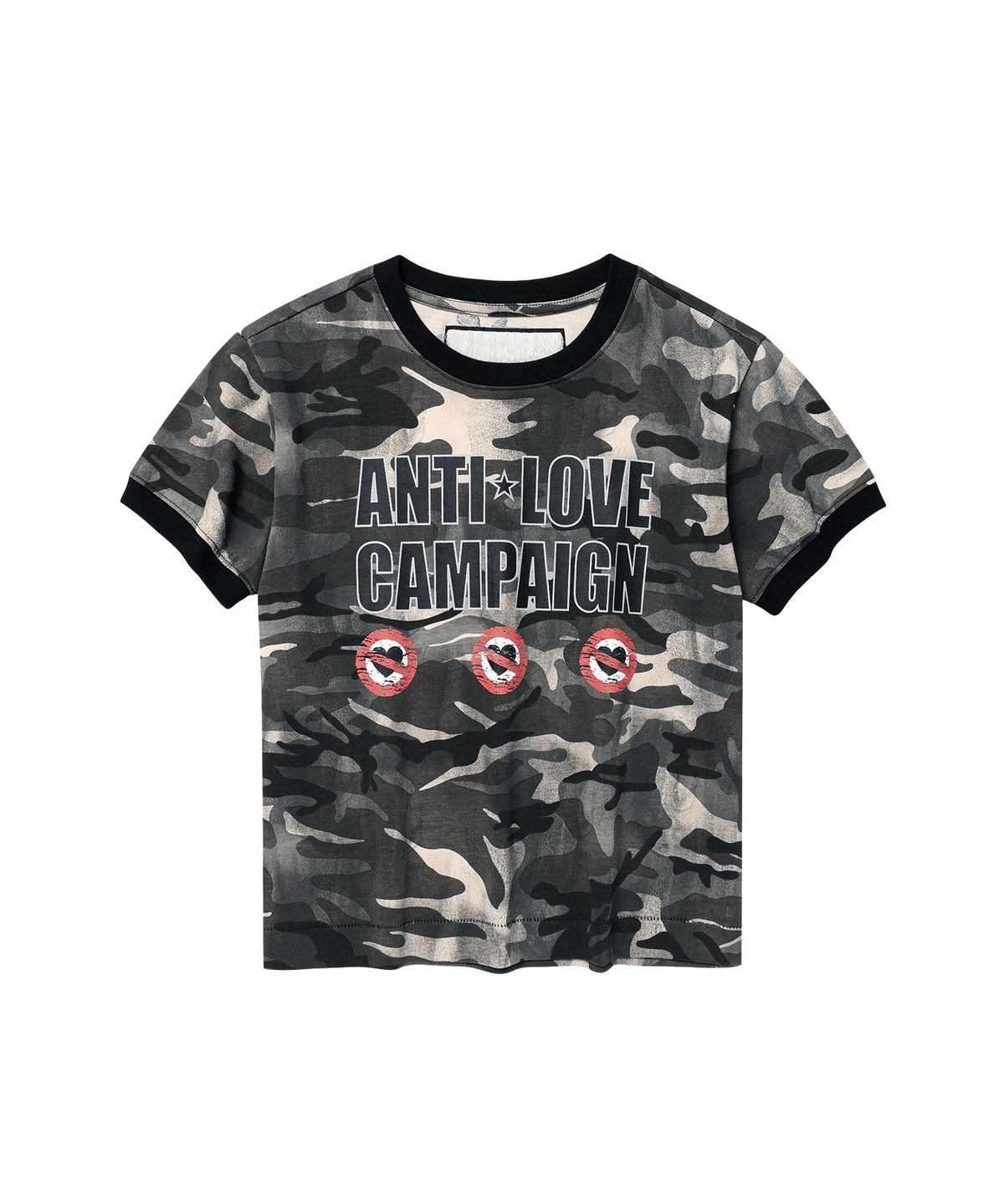 더바이닐하우스(THEVINYLHOUSE) ANTI LOVE CAMO RINGER TEE BLACK