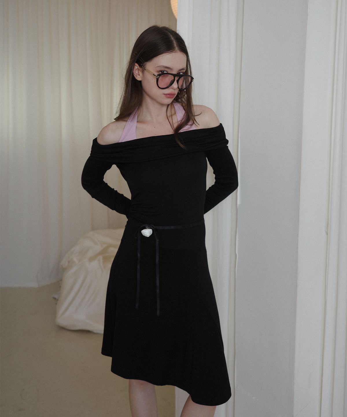 살롱 드 욘(SALON DE YOHN) Halter Neck Jersey Dress_ Black