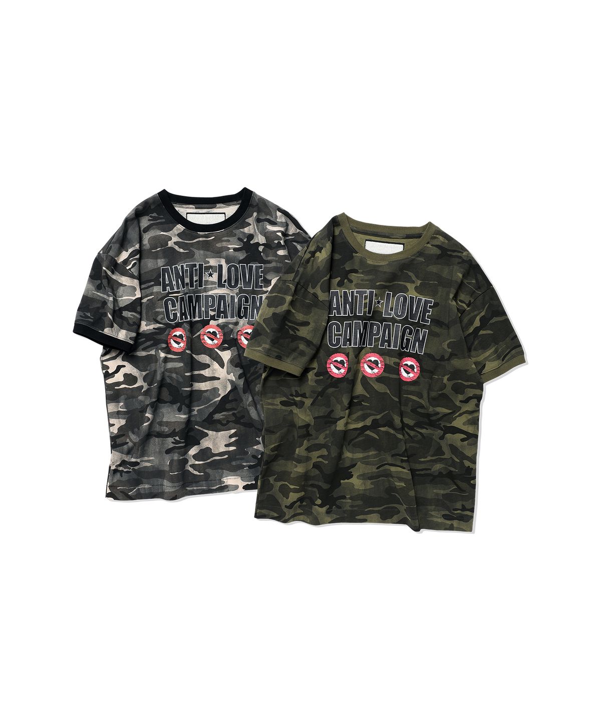 더바이닐하우스(THEVINYLHOUSE) ANTI LOVE CAMO RINGER TEE KHAKI