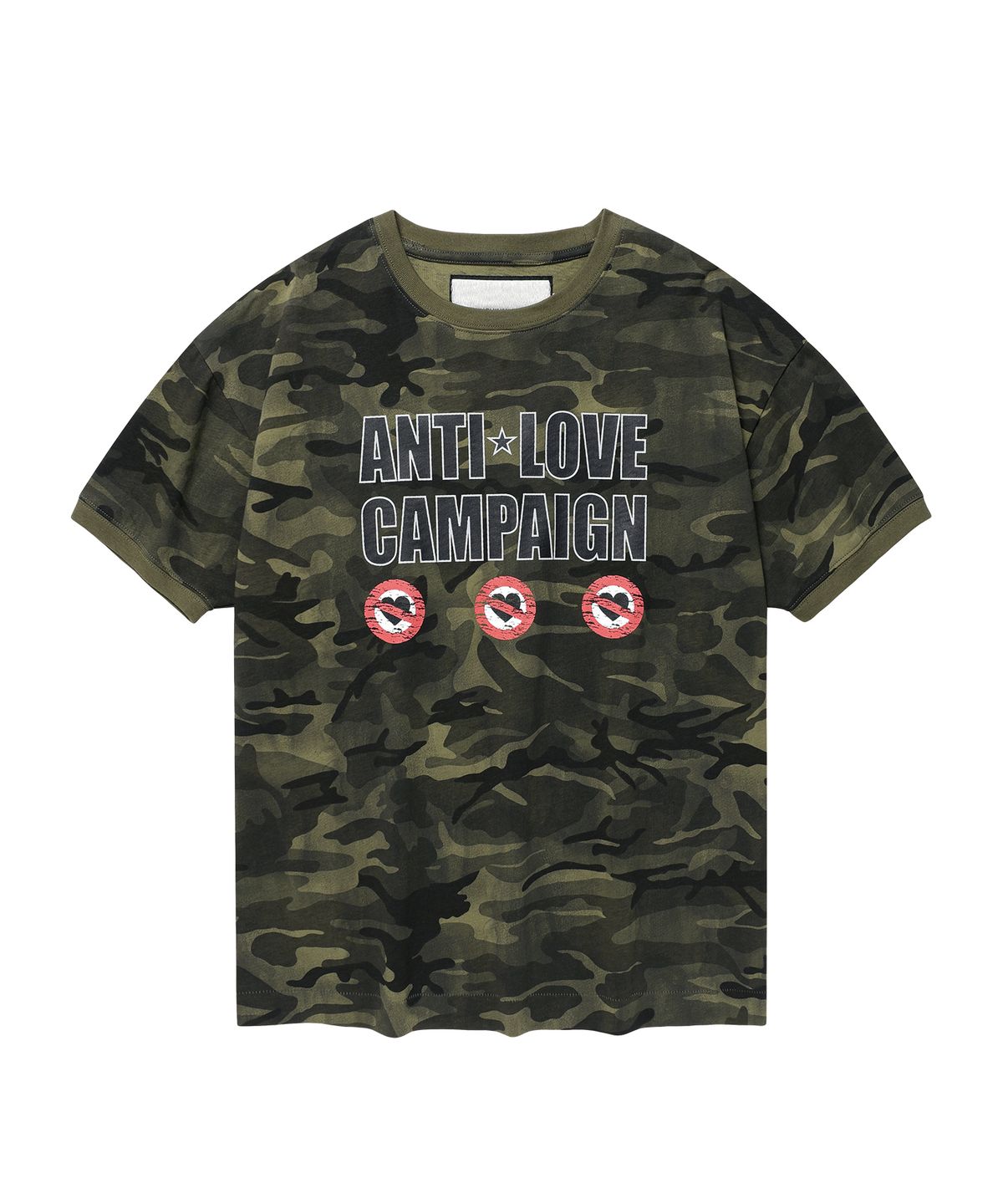 더바이닐하우스(THEVINYLHOUSE) ANTI LOVE CAMO RINGER TEE KHAKI