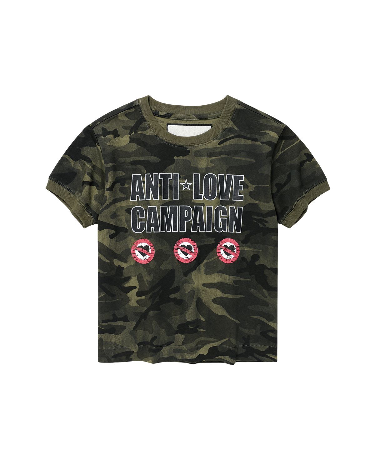 더바이닐하우스(THEVINYLHOUSE) ANTI LOVE CAMO RINGER TEE KHAKI