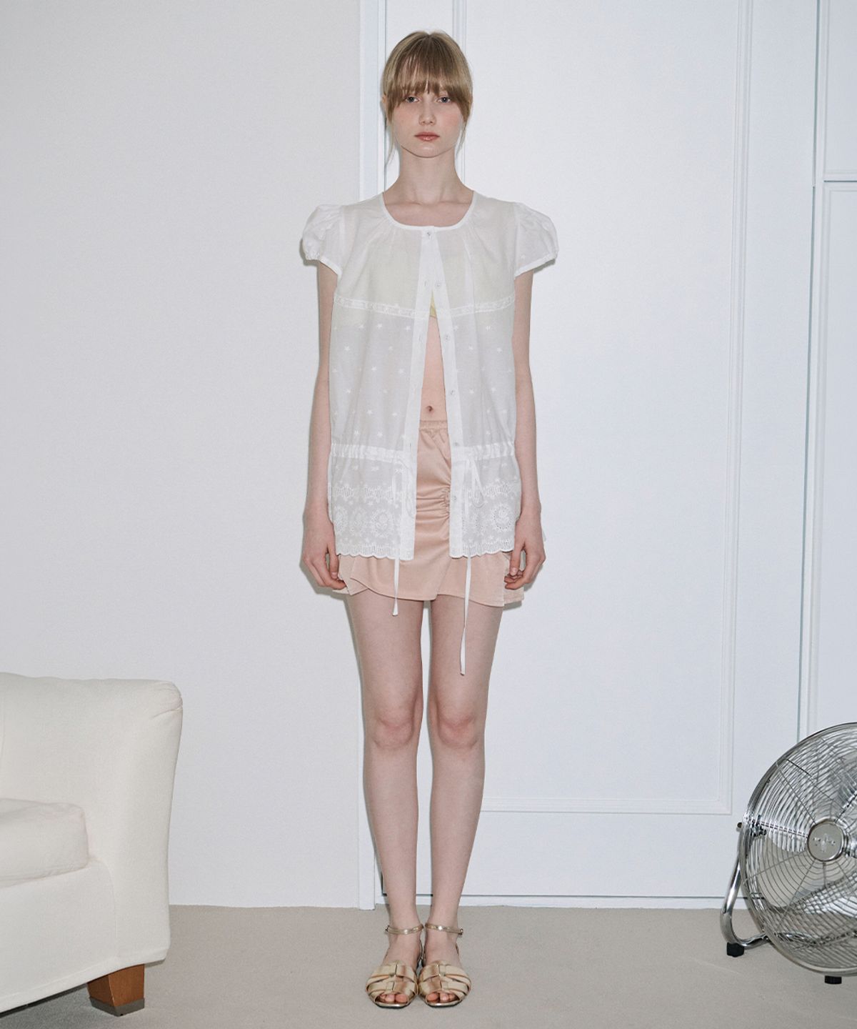 시눈(SINOON) Flower Scrunch Skirt (Pink)