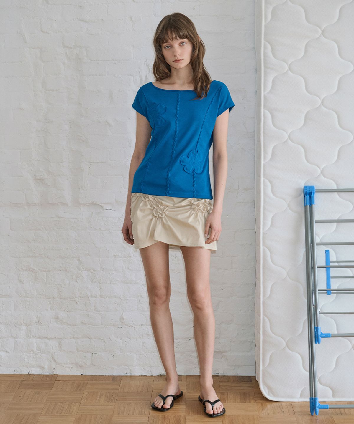 시눈(SINOON) Flower Scrunch Skirt (Butter)