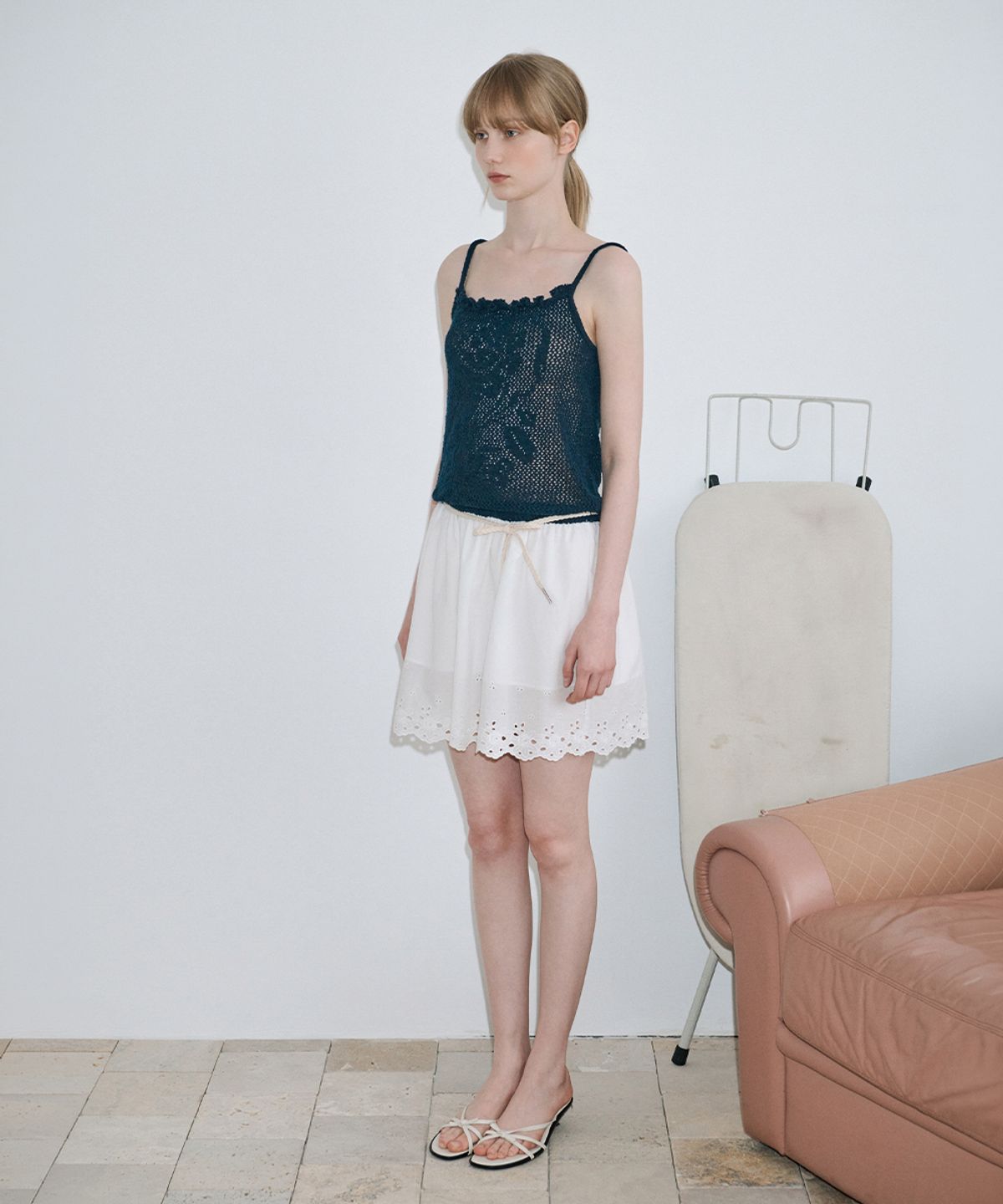 시눈(SINOON) Crochet Rose Knit Onepiece (Dark Navy)