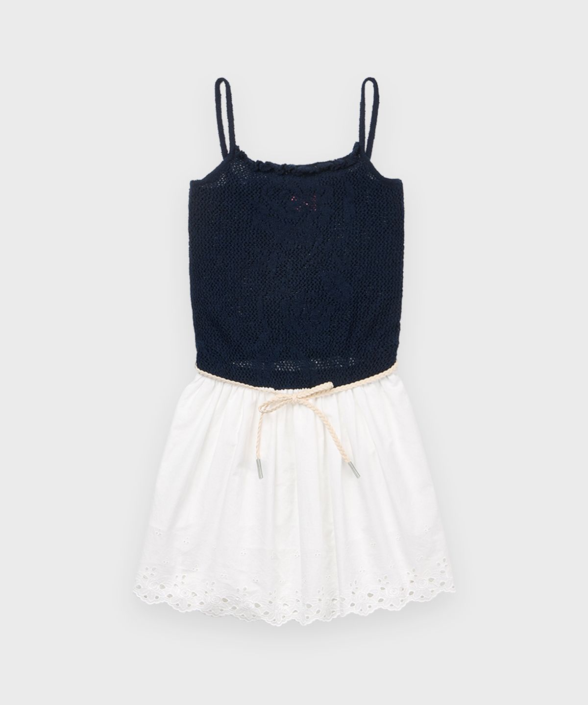 시눈(SINOON) Crochet Rose Knit Onepiece (Dark Navy)