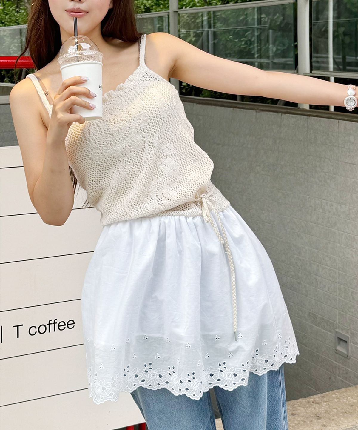 시눈(SINOON) Crochet Rose Knit Onepiece (Cream)