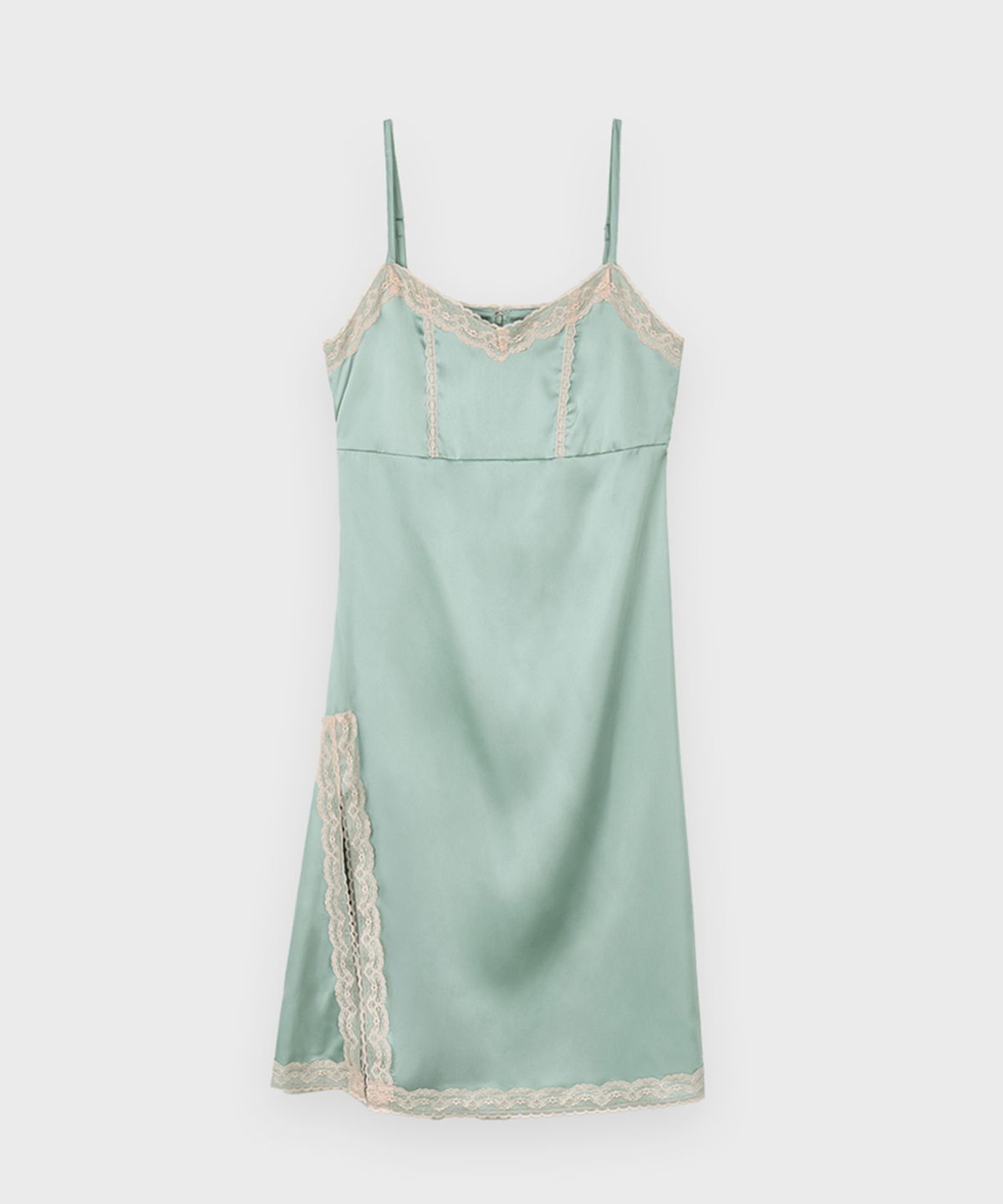 시눈(SINOON) Satin Lace Ribbon Onepiece (Moss Green)