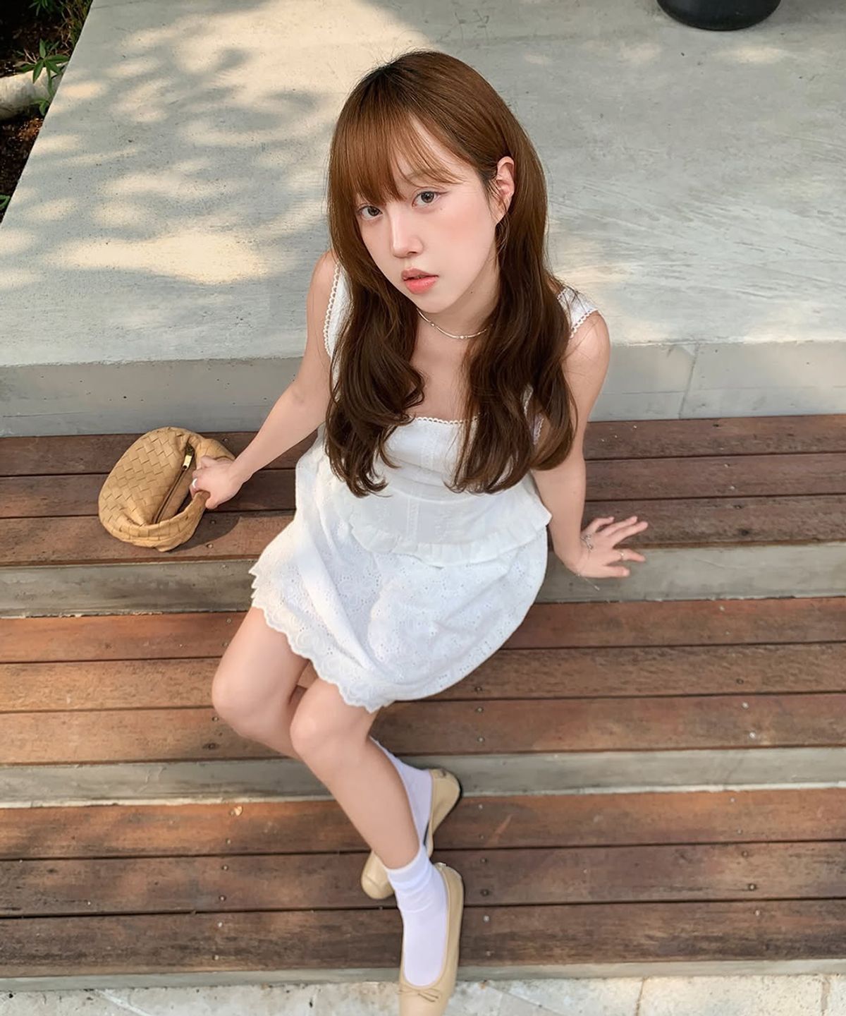 시눈(SINOON) [아일릿 민주 착용] Punching Lace One-Piece (Ivory)