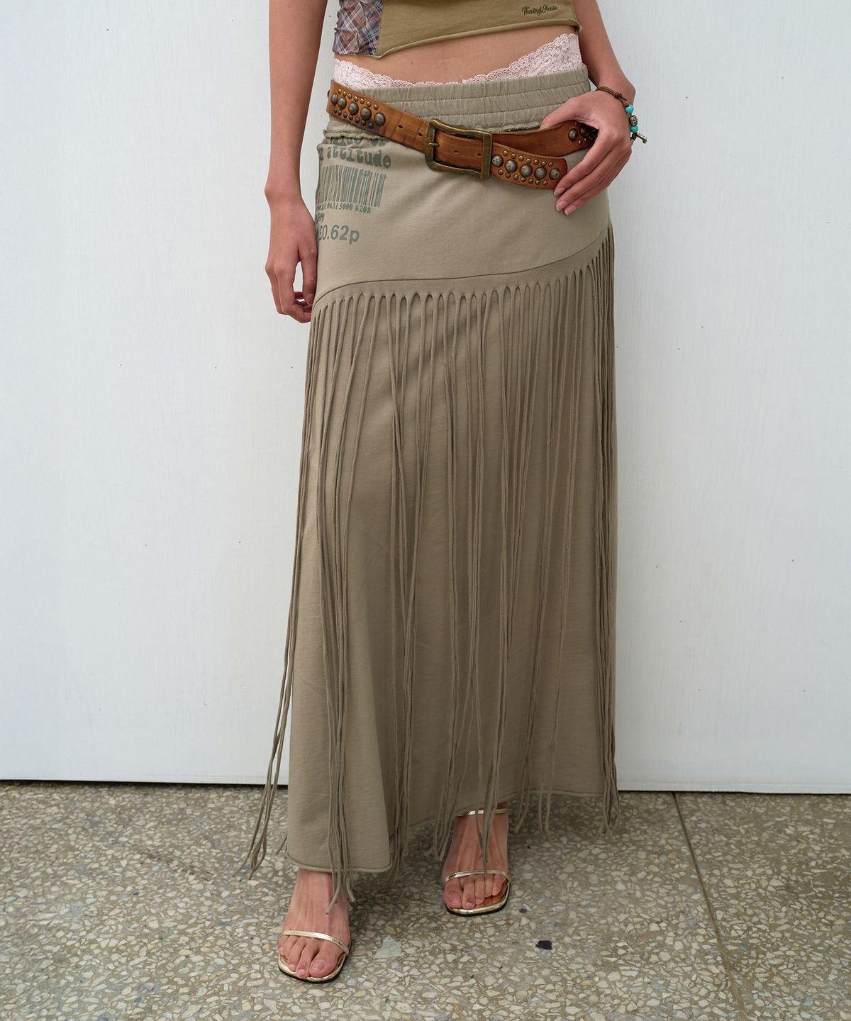 더바이닐하우스(THEVINYLHOUSE) TRIMMED JERSEY SKIRT (W) OLIVE