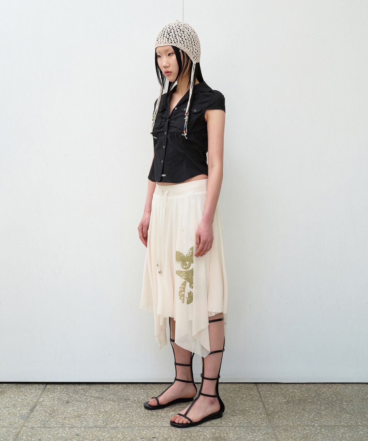 더바이닐하우스(THEVINYLHOUSE) MESH LAYERED SKIRT (W) IVORY