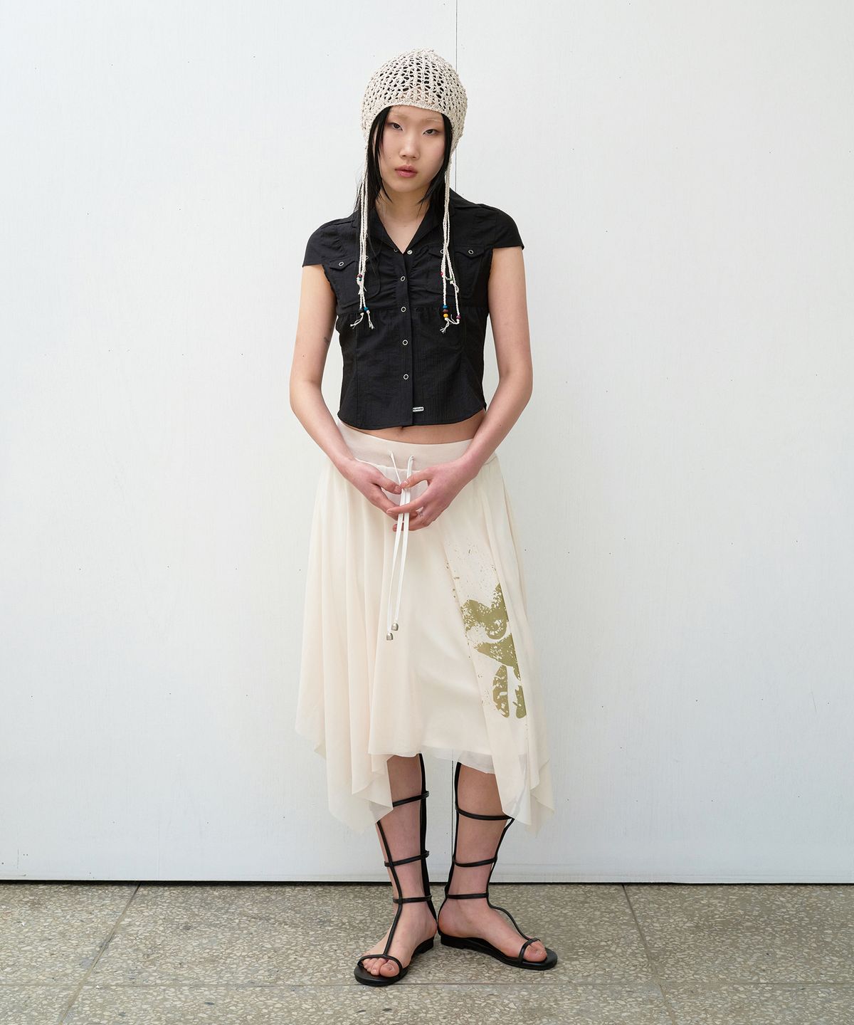 더바이닐하우스(THEVINYLHOUSE) MESH LAYERED SKIRT (W) IVORY