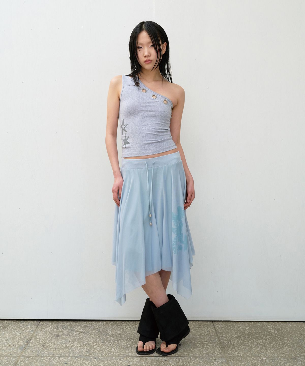 더바이닐하우스(THEVINYLHOUSE) MESH LAYERED SKIRT (W) BLUE