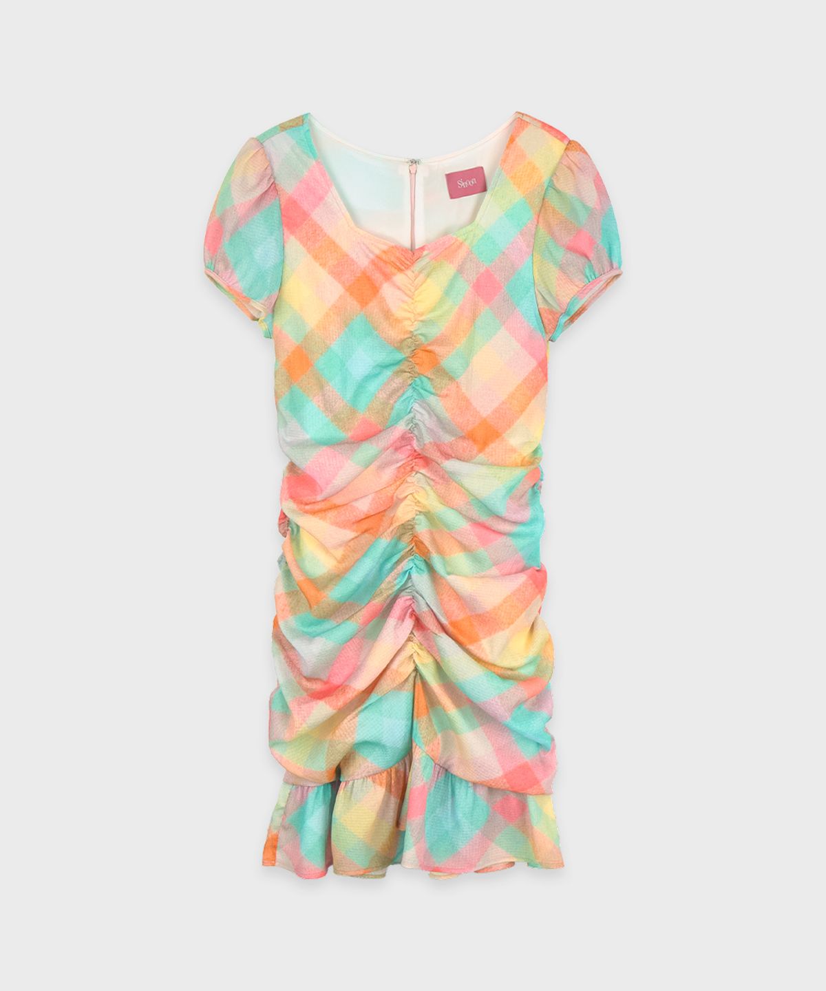 시눈(SINOON) Check Printed Shirring One-Piece (Orange)