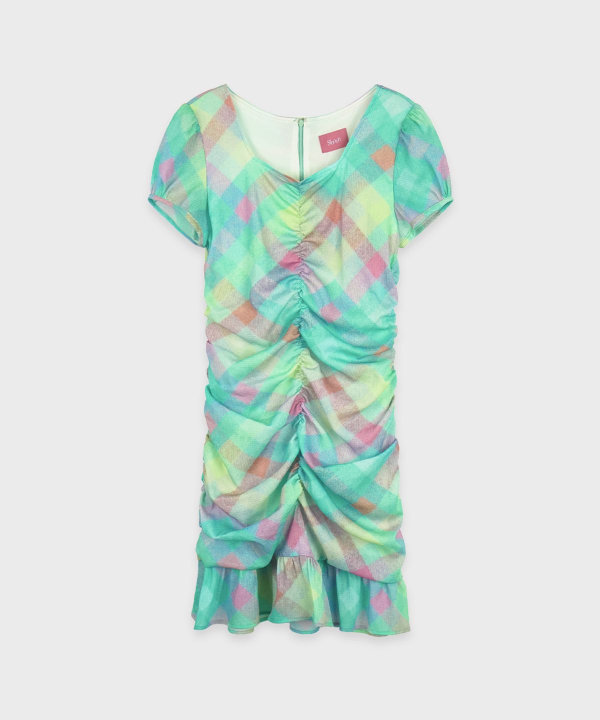 시눈(SINOON) Check Printed Shirring One-Piece (Mint)