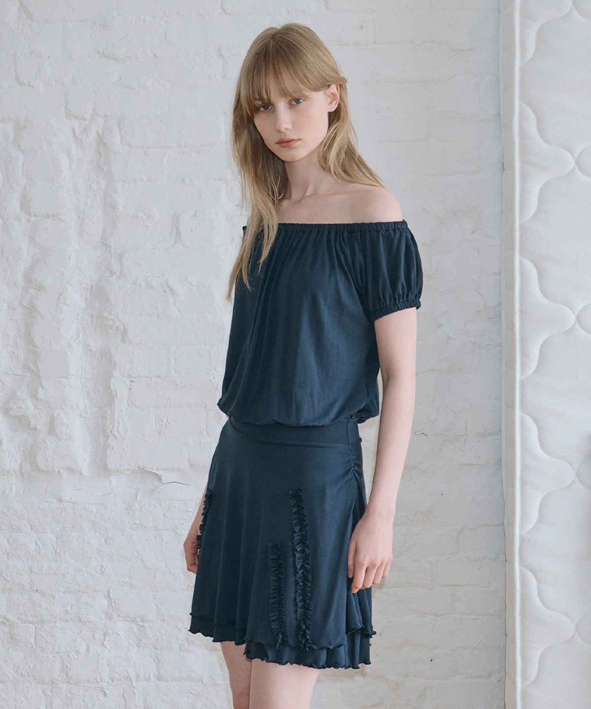 시눈(SINOON) Drape Jersey Mini One-Piece (Navy)