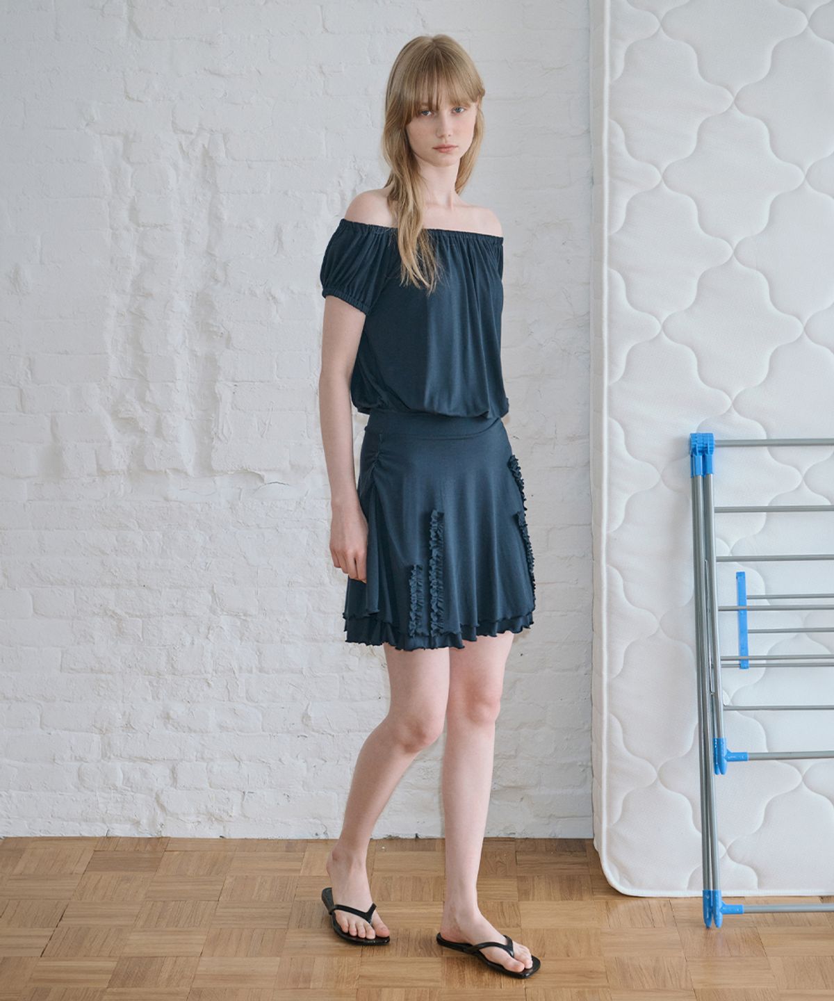 시눈(SINOON) Drape Jersey Mini One-Piece (Navy)