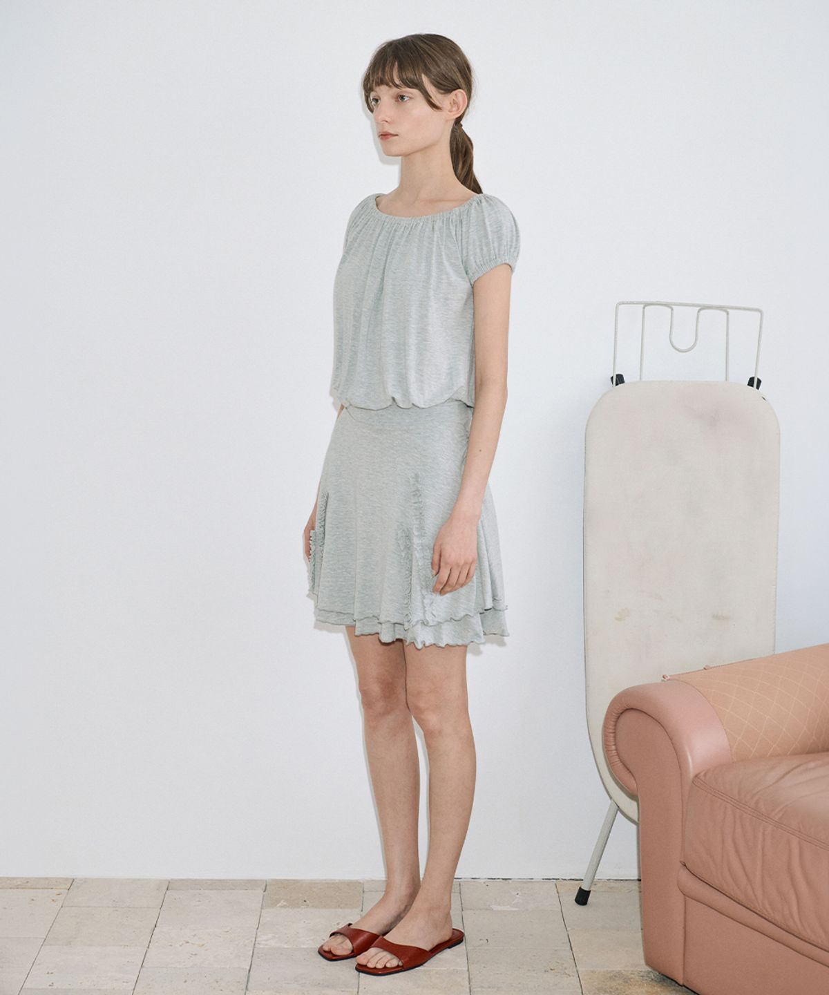 시눈(SINOON) Drape Jersey Mini One-Piece (Melange Grey)