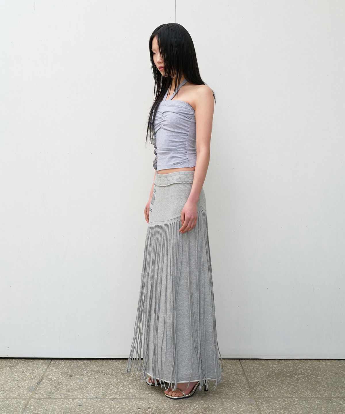 더바이닐하우스(THEVINYLHOUSE) MIXED HALTERNECK TOP (W) GREY