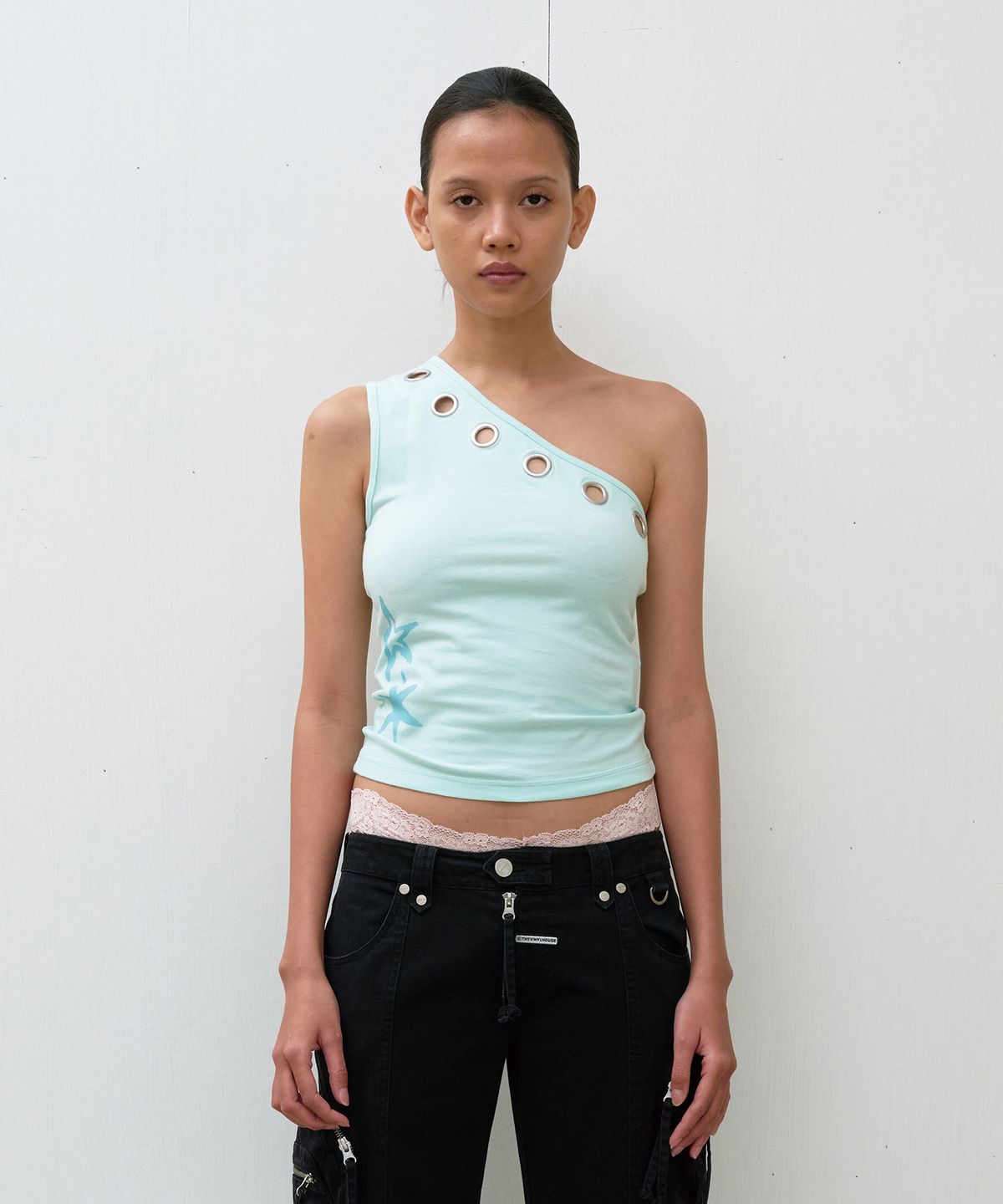 더바이닐하우스(THEVINYLHOUSE) EYELET ONE SHOULDER SLEEVELESS (W) MINT