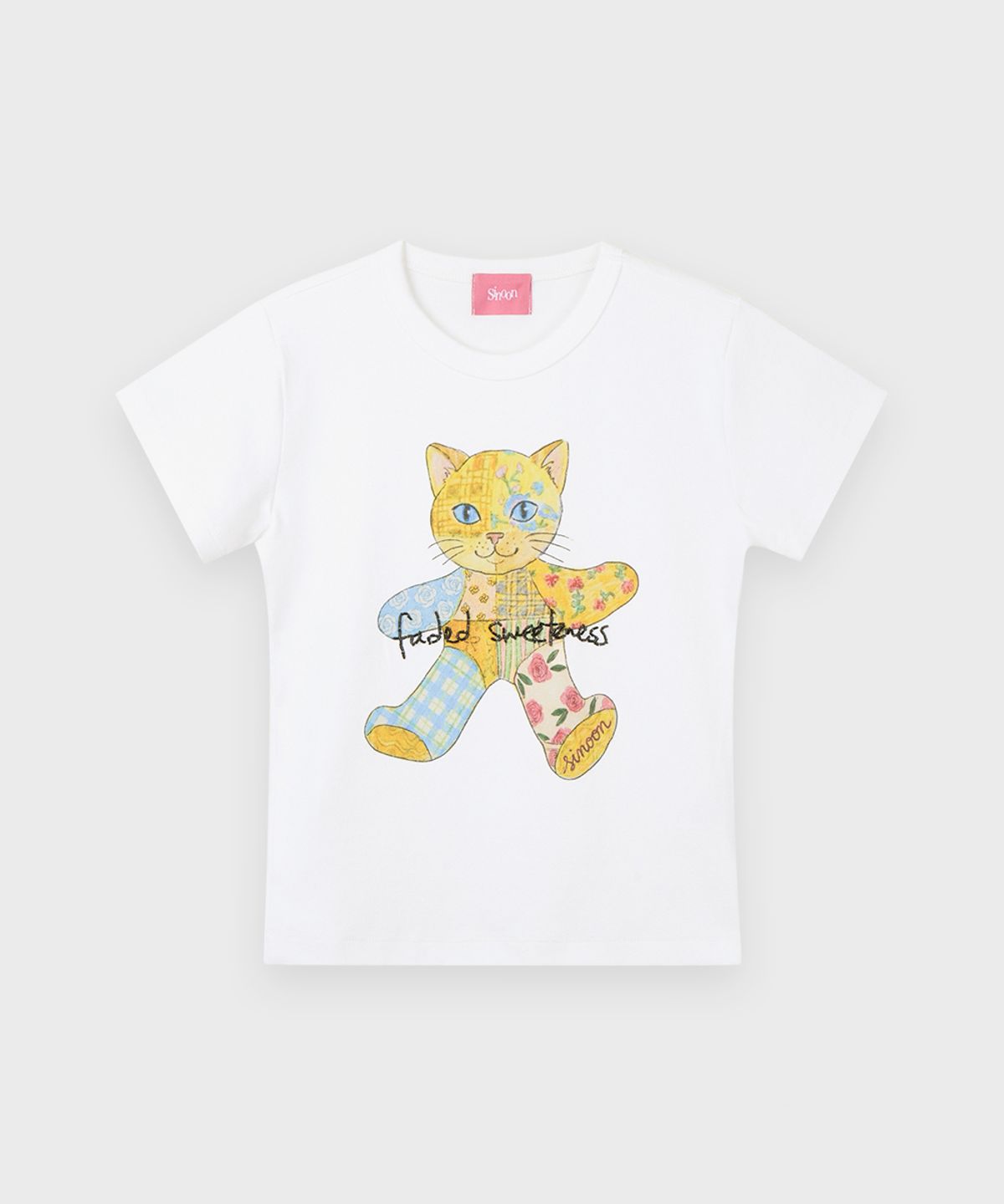 시눈(SINOON) Patchwork Beads Cat T-Shirt (White)