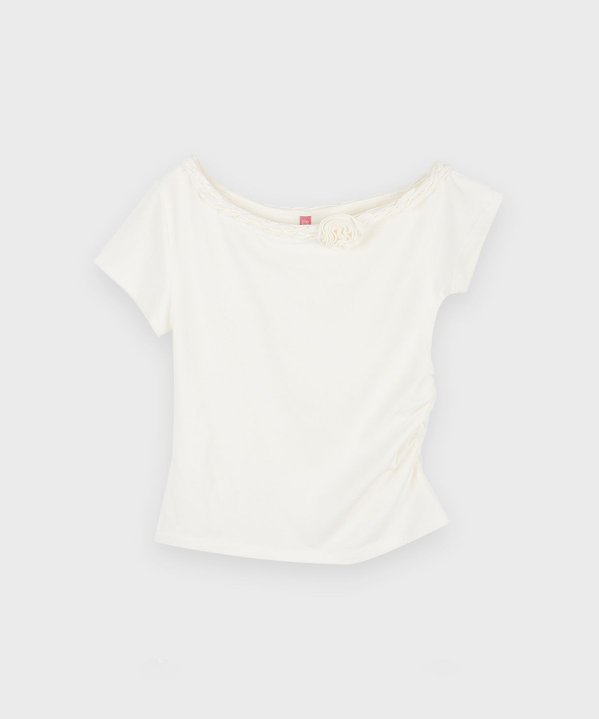 시눈(SINOON) Braided One-Shoulder T-Shirt (Ivory)