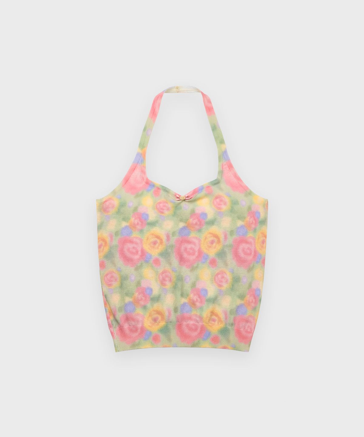 시눈(SINOON) Rose Floral Knit Halter Top (Green)