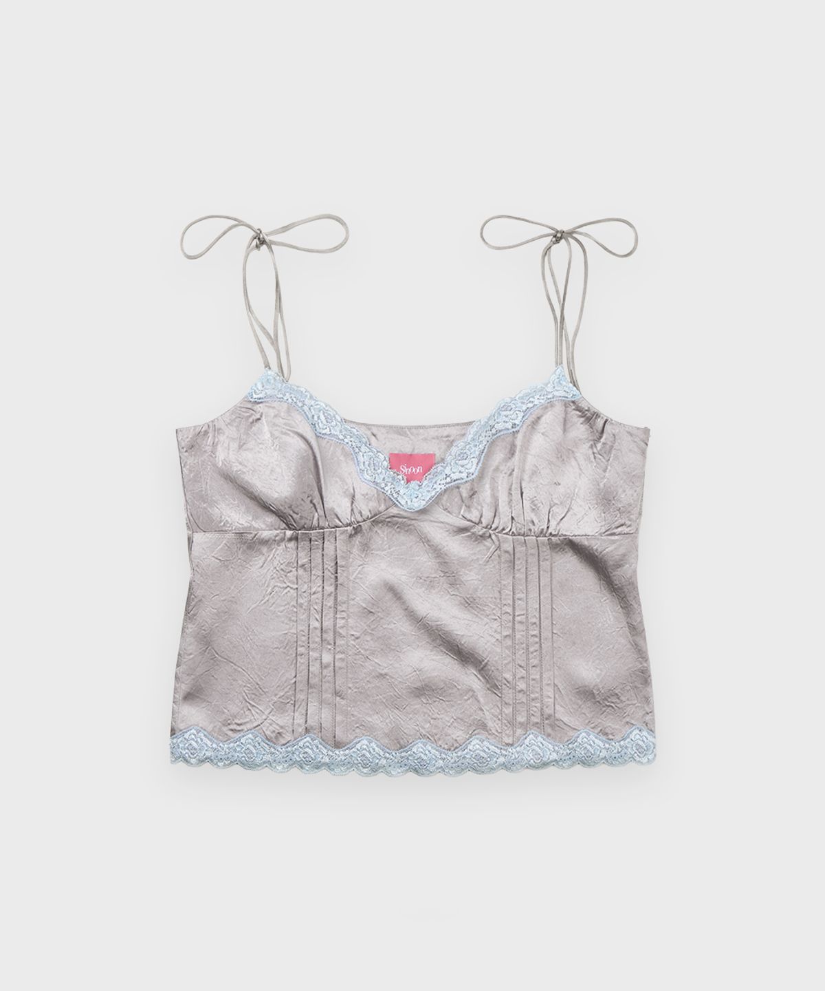 시눈(SINOON) Satin Lace Sleeveless Blouse (Light Grey)