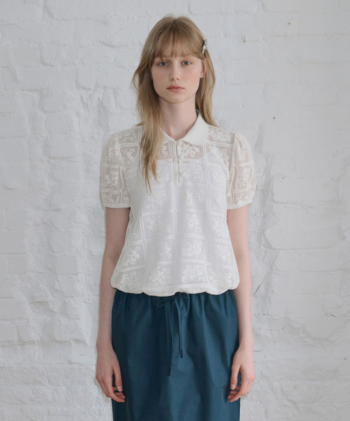 시눈(SINOON) Rose Lace Volume Blouse (Ivory)