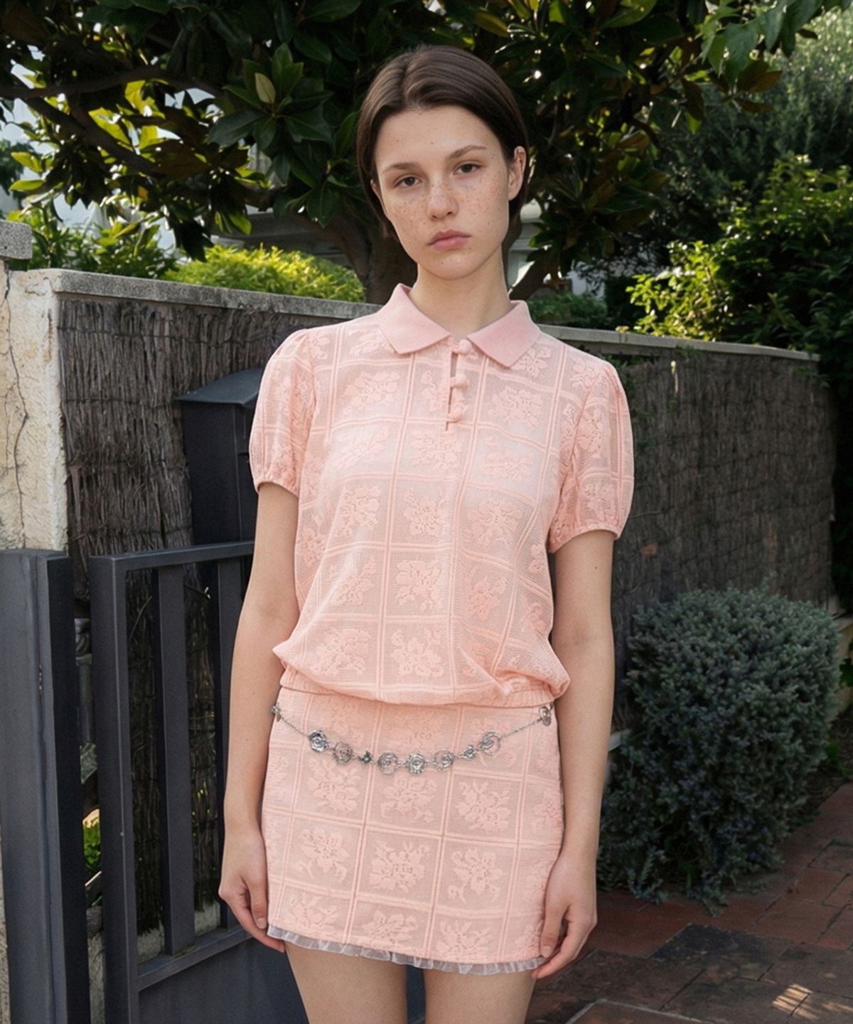 시눈(SINOON) Rose Lace Volume Blouse (Apricot)