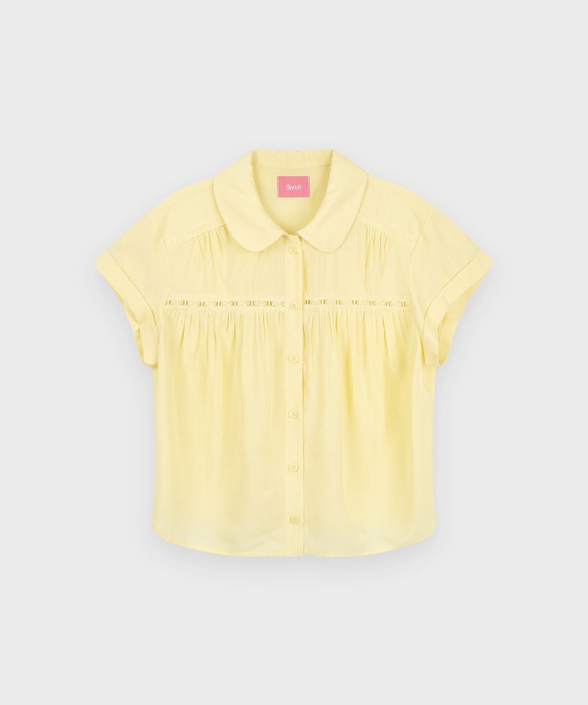 시눈(SINOON) Rose Lace Shirring Roll-Up Blouse (Yellow)