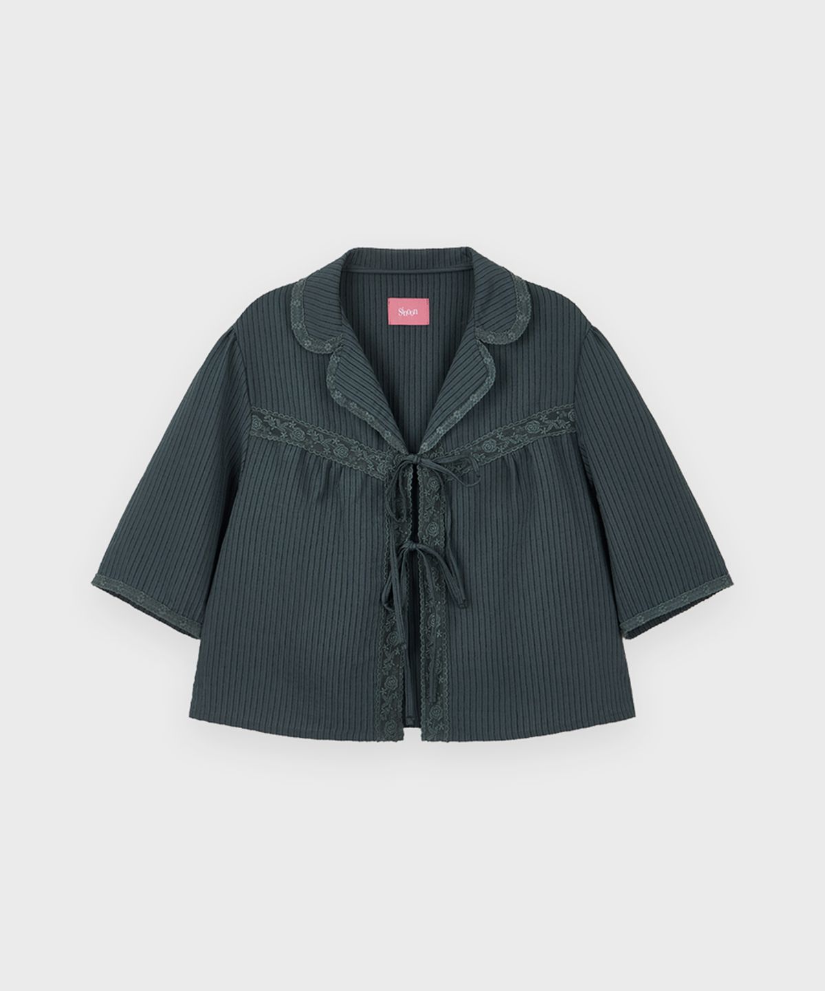 시눈(SINOON) Lace Ribbon Blouse (Dark Navy)