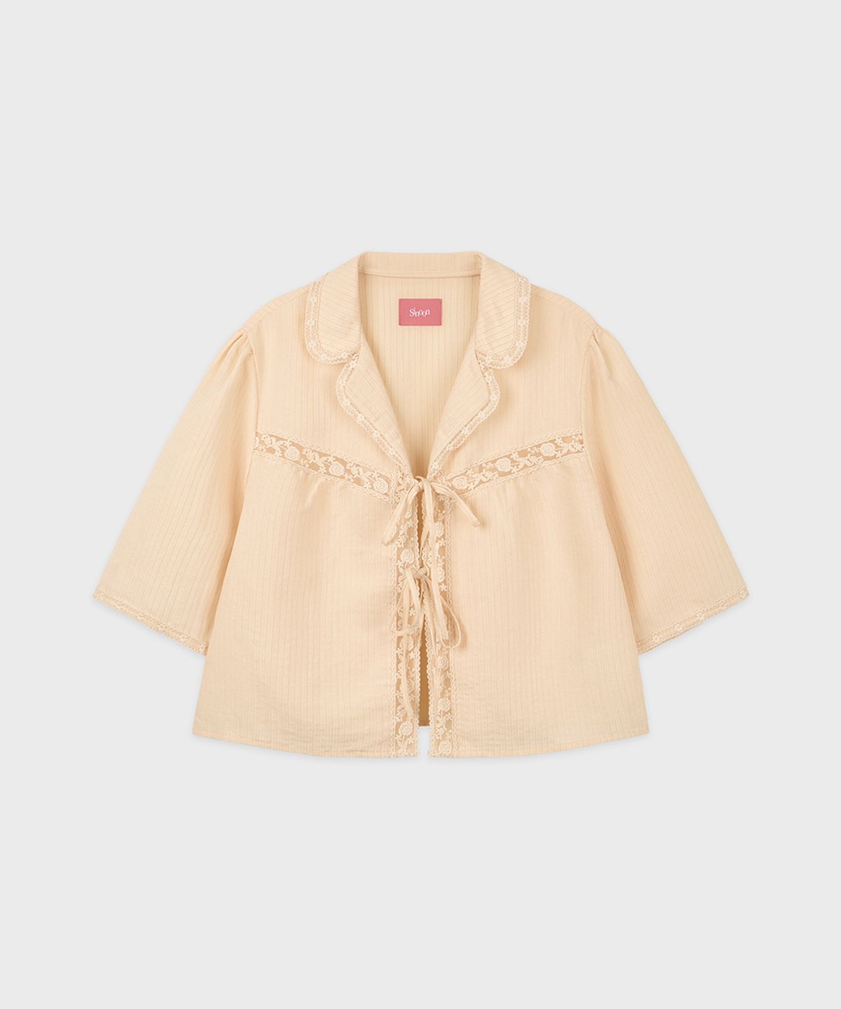 시눈(SINOON) Lace Ribbon Blouse (Apricot)